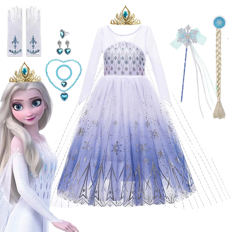 Disney Kids Elsa Frozen Birthday Party Princess Dress White Sequined Mesh Vestidos Halloween Cosplay Snow Queen Carnival Costume