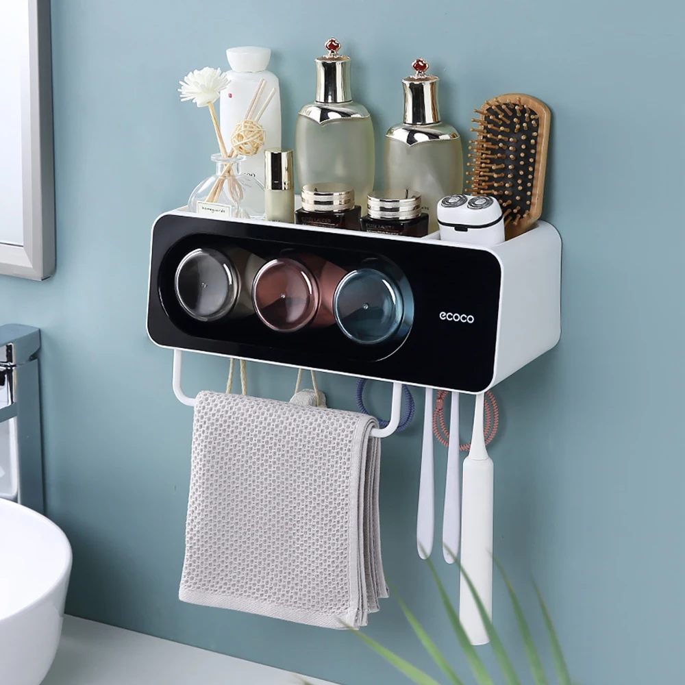 

Towel Toothbrush Holder Shampoo Tray Stand No Drilling Bathroom Shower Shelf Organizer Rack Wall Mount