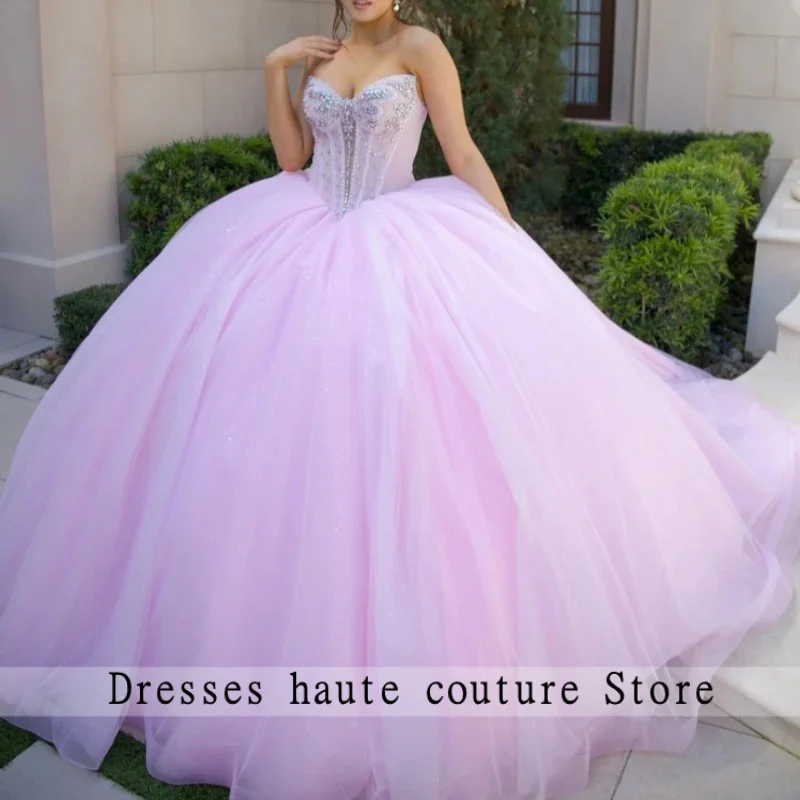 

Розовое блестящее бальное платье Quinceanera Платья с открытыми плечами и бисером из кристаллов и тюля для вечеринки, дня рождения, милое платье 16, Vestidos 15 De Anos