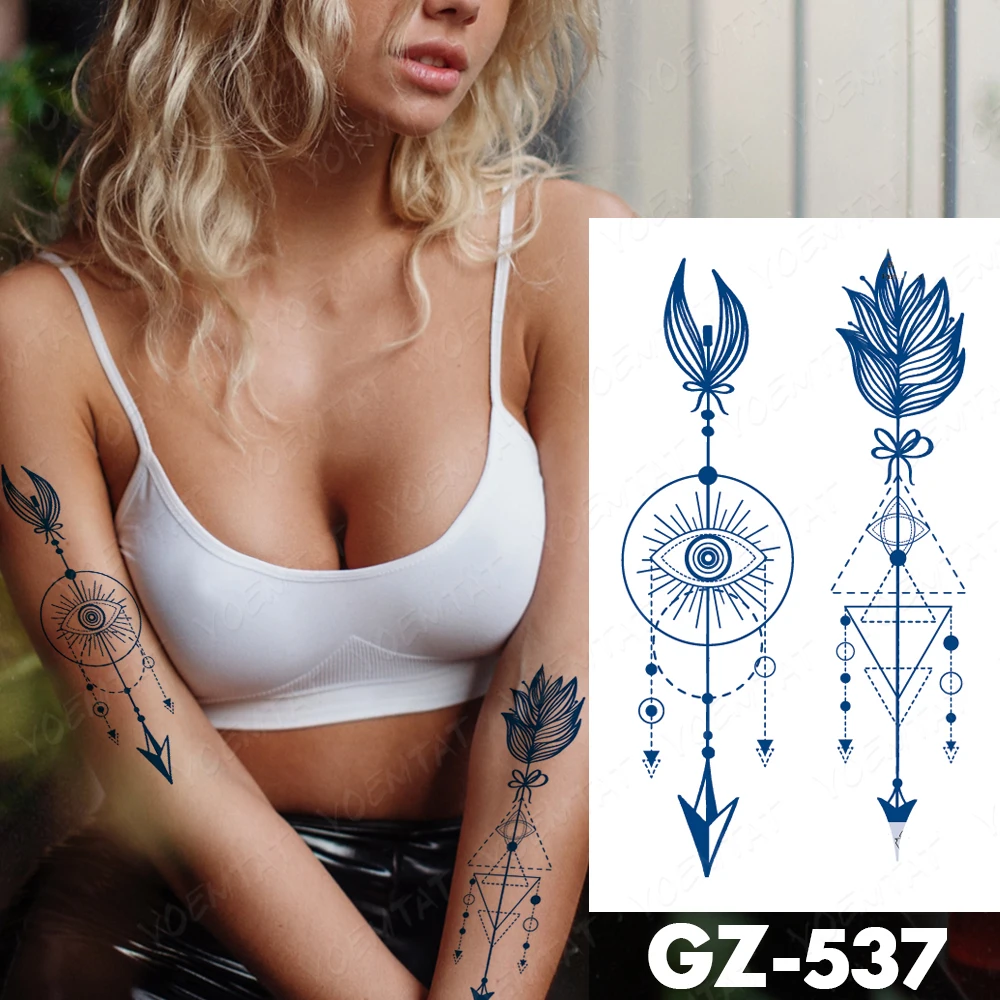 

Semi-Permanent Waterproof Temporary Tattoo Stickers Feather Eye Totem Genipin Herbal Juice Lasting Ink Fake Arm Geometry Tatoo