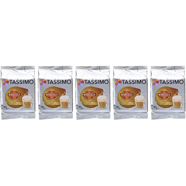Tassimo Marcilla Cafe con leche Cápsulas - Pack 5 paquetes (80 cápsulas)