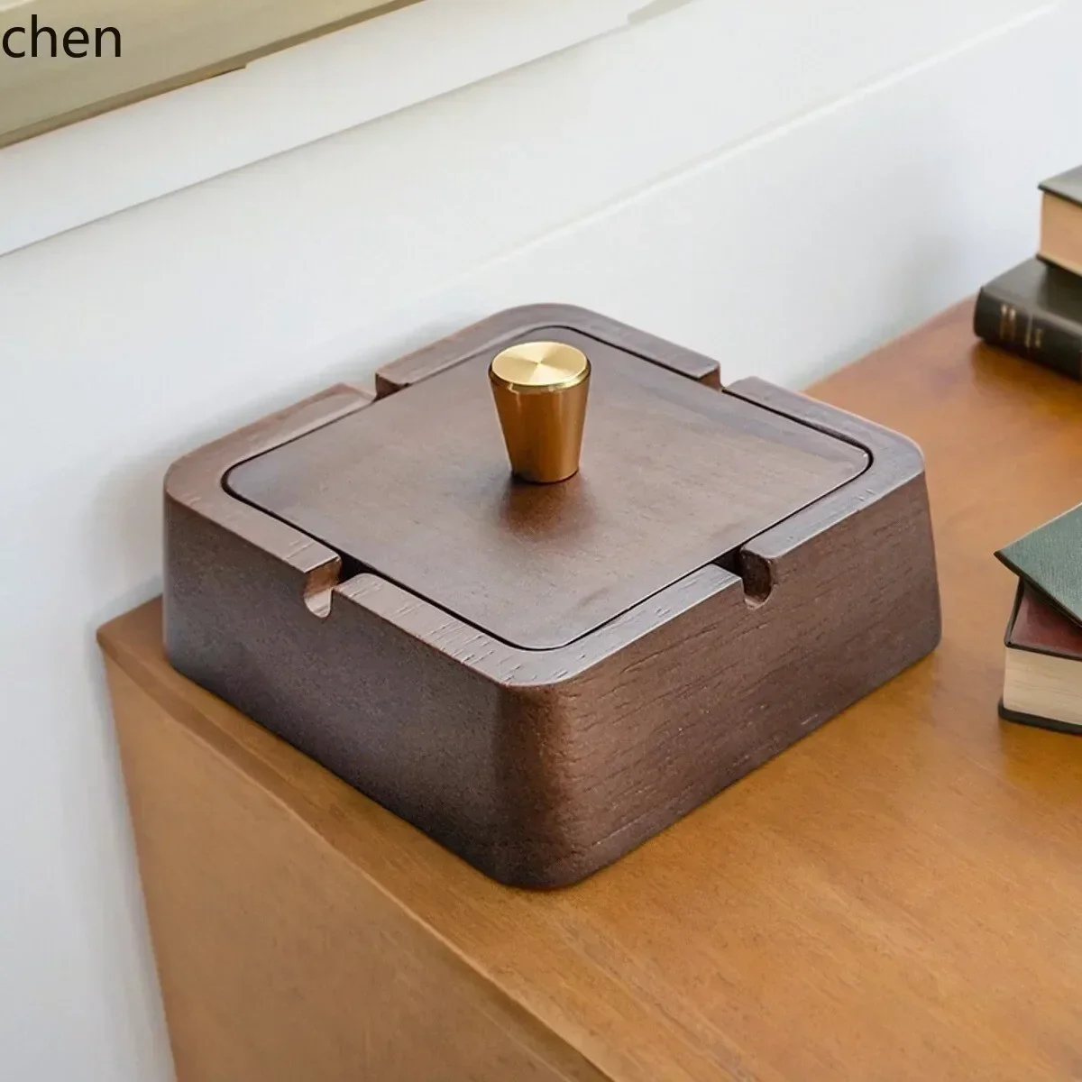 HYS  style solid wood ashtray with lid - premium design for home, office, and living room - creative  wooden
