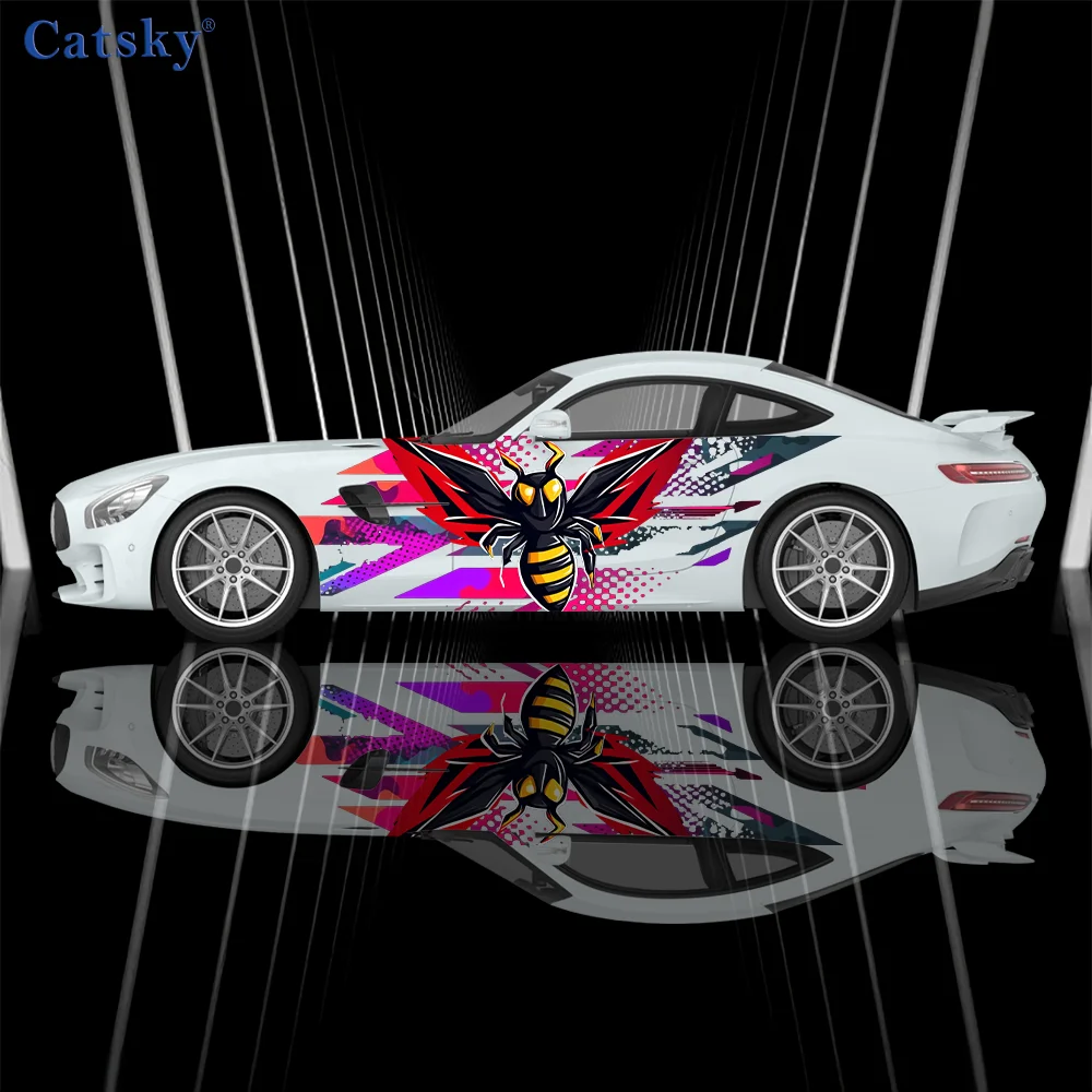

Geometric Lines Bee Pattern Car Vinyl Wraps Decal Self-adhesive PVC Sticker Suitable for Trucks SUV Decoration Auto Accessories