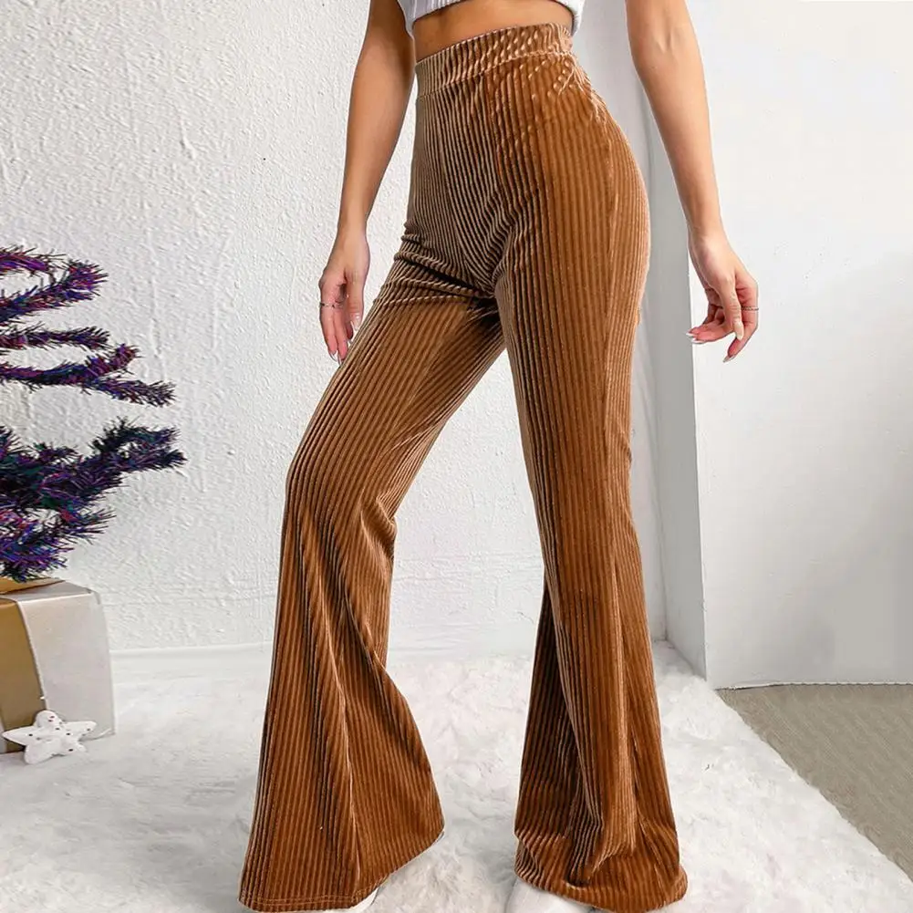 Flared Leg Dress Pants Solid Color Women Pants Stylish Women's Corduroy Flared Pants with High Waist for Autumn for Daily