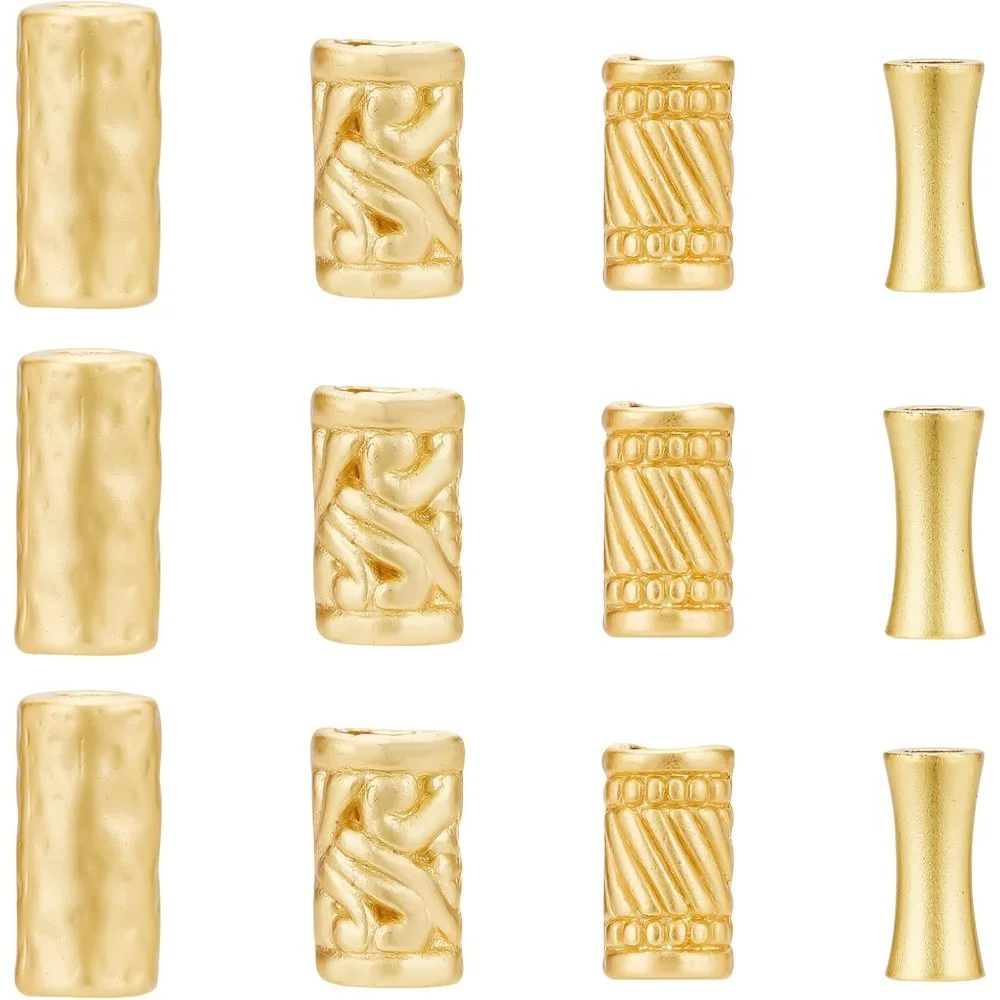 24Pcs 18K Gold Alloy Tube Beads 4 Style Column Bar Spacer Beads Jewelry Beads Charm for DIY Bracelet Necklace Jewelry Making