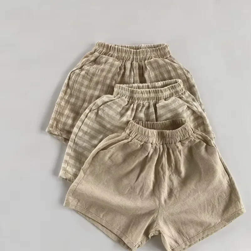 Korean Style Five-Point Pants, Male and Female Children's Trendy Shorts New Summer Breathable Linen Cotton Kids Capris