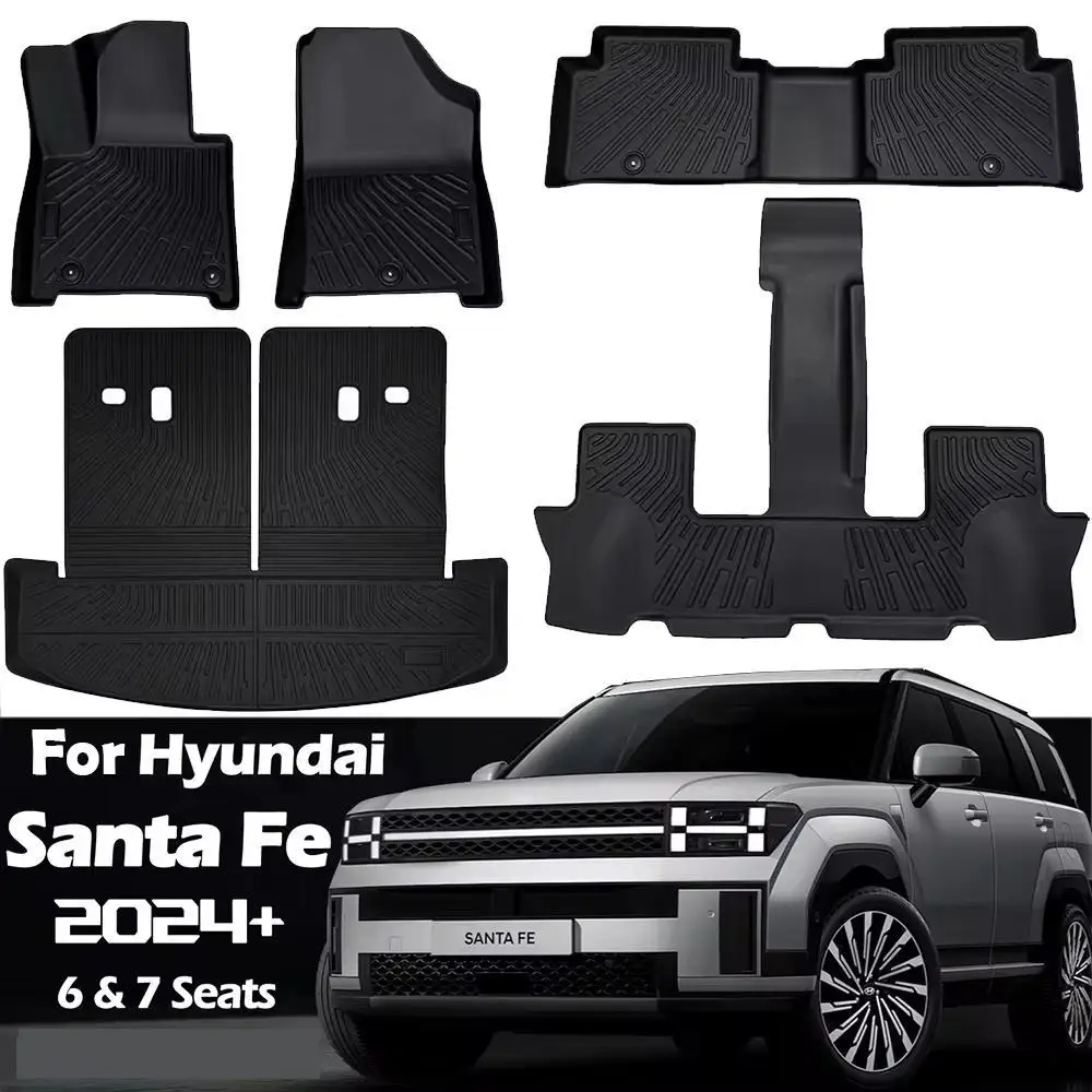 

For Hyundai Santa Fe 2024+ 6 & 7 Seats TPE Floor Mats, All Weather Trunk Mat Waterproof Carpet Custom Fit Fuel & Hybrid