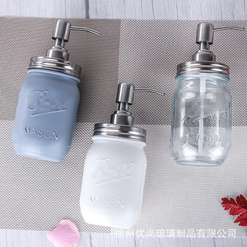 Matte Glass Sannitizer Replacement Bottle Press Mason Lotion Bottle with Stainless Steel Pump Head Cleaning Products for Home