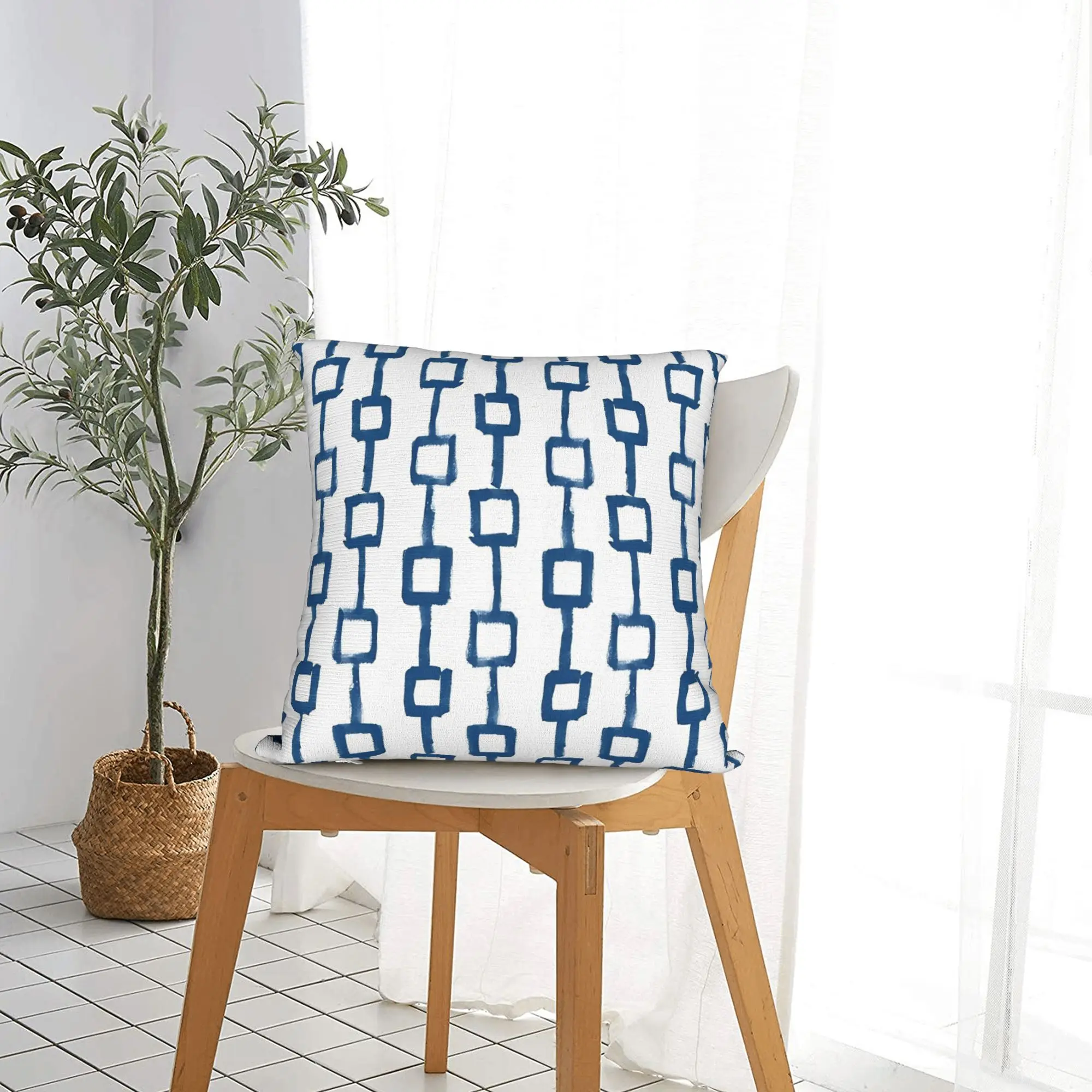 Ink boxes  classic blue  Square Pillow Case Geometric Ink Blue Cushion Cover Fashion Zippered Decor Pillowcase for Home 40x40cm
