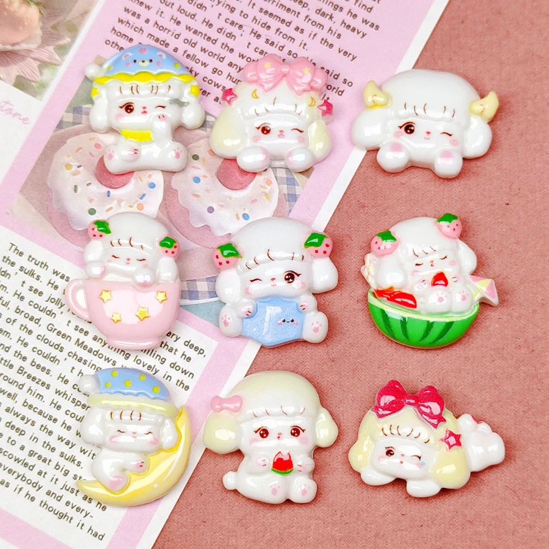 10 Pcs Cute Bright Surface Cartoon Animal Little Sheep Series Resin Scrapbook Diy Jewelry Wedding Children Hairpin Accessories