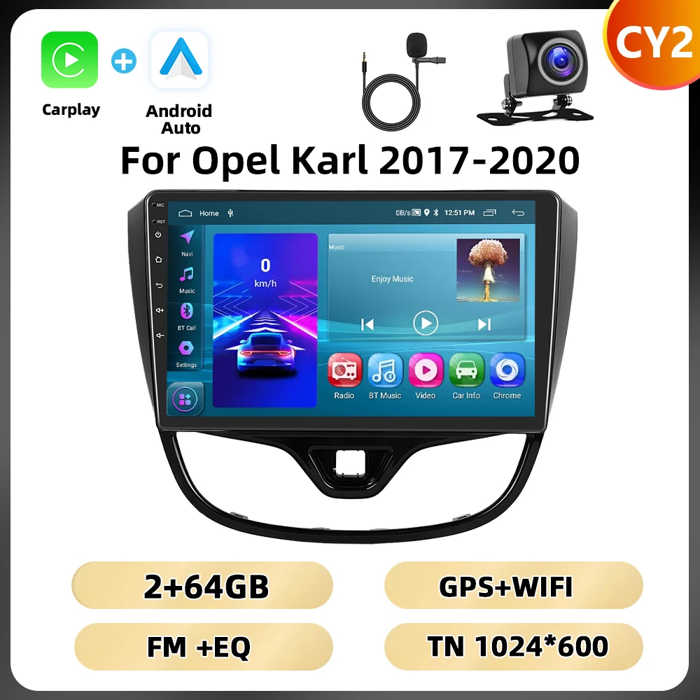 Podofo 10.1 '8core Autoradio Voor Opel Karl 2017-2020 Multimediaspeler 8 128G Carplay Android Auto Navigatie Rds Bt Autoradio