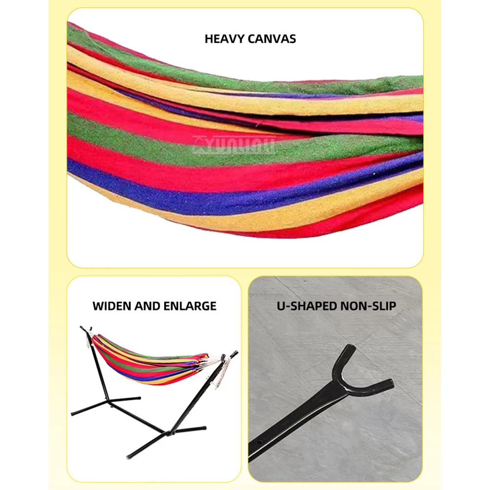 Hammock Yard Camping Outdoor Bed Portable Single Folding Hammock with Stand Cotton Rope Anti-rollover reast Hammock