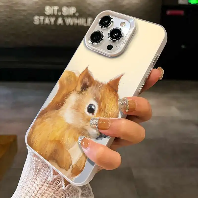 

Cute squirrel phone case for iPhone 17 16 15 14 13 12 11 Pro/ Max/Plus shock-proof rear cover anti-fingerprint