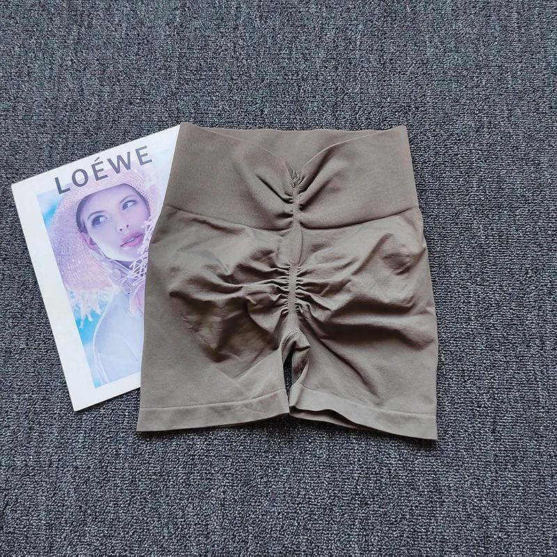 Pfirsichfarbene Shorts mit V-Taille, Fitnesshose für Damen, schlankmachende Sport- und Po-Trainingshose, Dreifach-Kreuzhose, High-Waist-Yoga-Hotpants – Detail 7