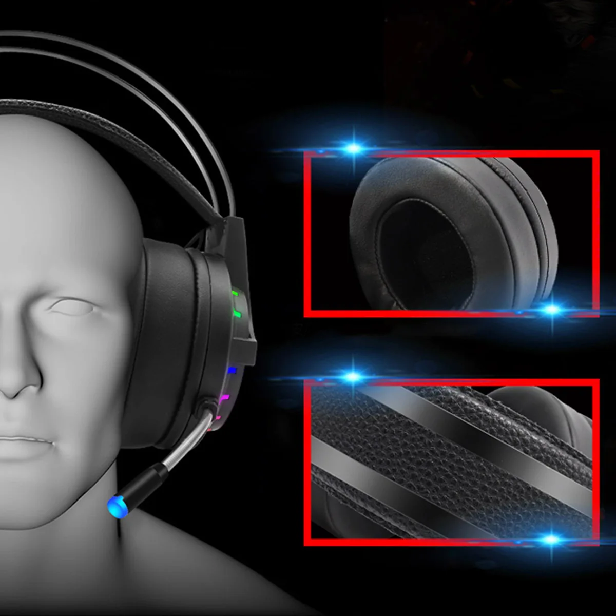 

Rgb Gaming Headset Wired Usb Low Noise High Sensitivity Clear Sound For Pc Laptop Game Console Portable Audio Device