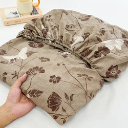 Korean Style Mattress Cover Floral Linen Fitted Sheet Set With Elastic Pillowcases Bed Linen Bedding Single Twin Double Size