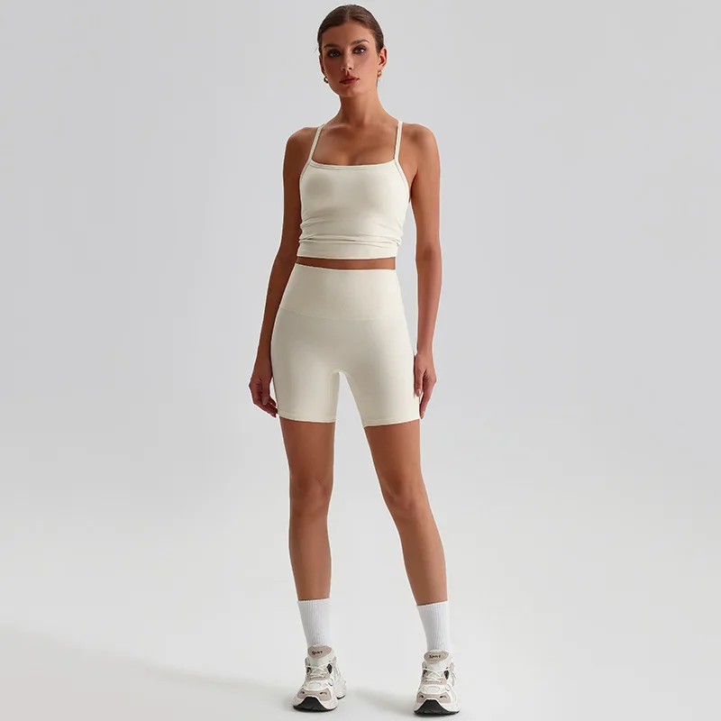 

Jenny&dave Yoga Clothing Set Wholesale, Sports Camisole Vest, Women's High Waist, Peach Hip Fitness Yoga Shorts Woman Clothes
