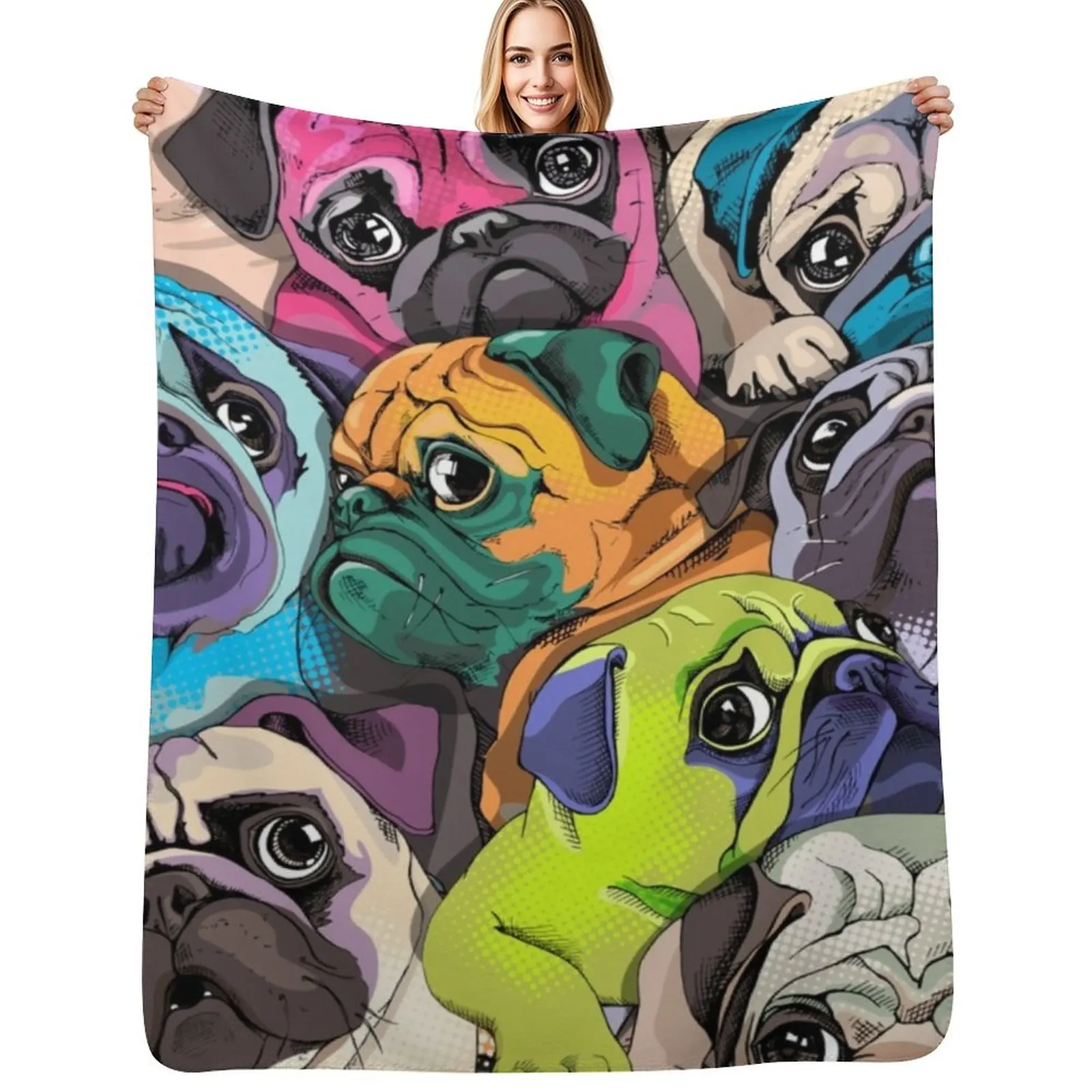 

Portrait of many pugs Throw Blanket Warm Winter beds Designers Blanket