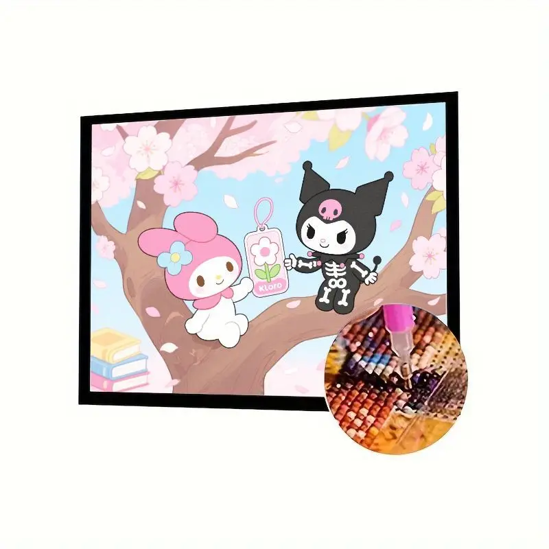 

Милый набор для алмазной живописи Sanrio My Melody & Kuromi Cherry Blossom Tree 5D - полная дрель, вышивка стразами, сделай сам, вышивка крестиком A