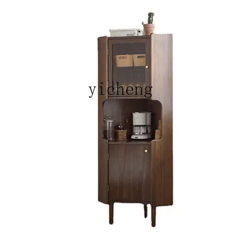 ZC Simple Solid Wood Side Cabinet Triangle Cabinet Corner Wine Cabinet Black Walnut Color Living Room Sideboard Cabinet Locker