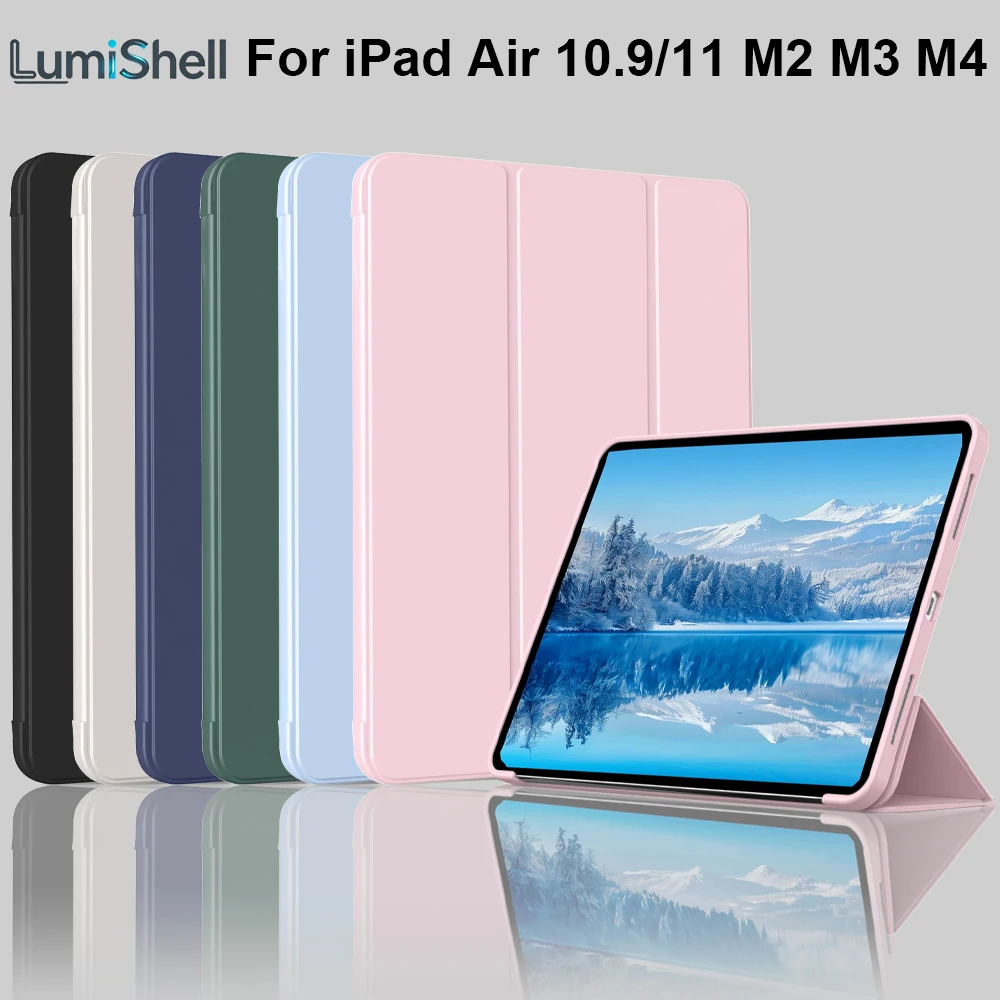 Silicone Case For iPad Air 4/5th Gen 10.9inch, For iPad Air 11inch M2 M3 M4, Tri-fold Stand Soft Shell PU Protective Cove