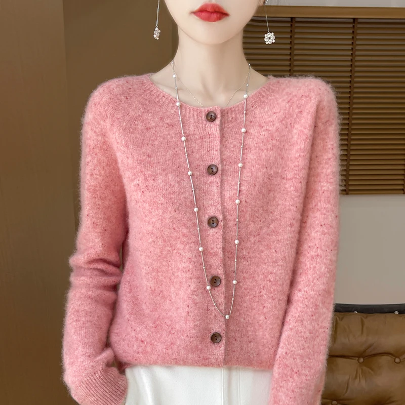 Autumn Winter New First-line ready to wear 100% Pure Wool Women\'s Clothing Round Neck Knitted Cardigan Fashion Long Sleeve Tops