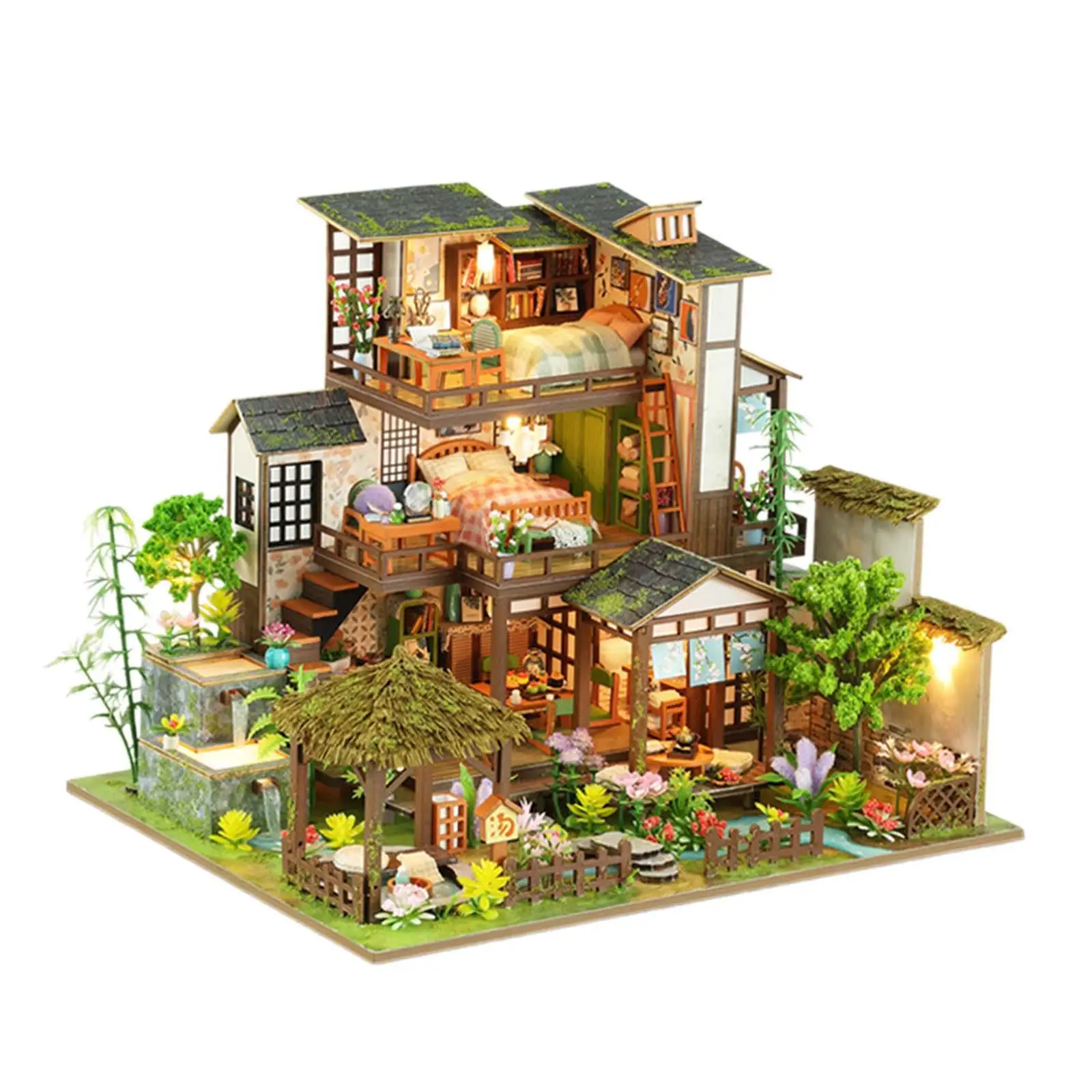 Casa de muñecas en miniatura de madera para niños y adultos, bricolaje, juguetes creativos, decoración del hogar con luces, pequeños Kits de construcción con muebles