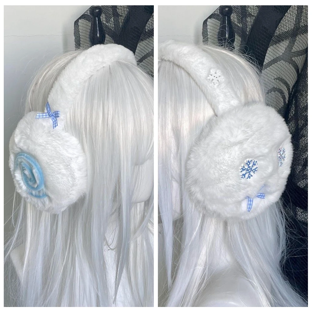 

Y2K Snow Earmuffs Kawaii Plush Fluffy Earplugs Bow Cold Protection Women Harajuku Ear Cover Keep Warm Cycling JK Accessories