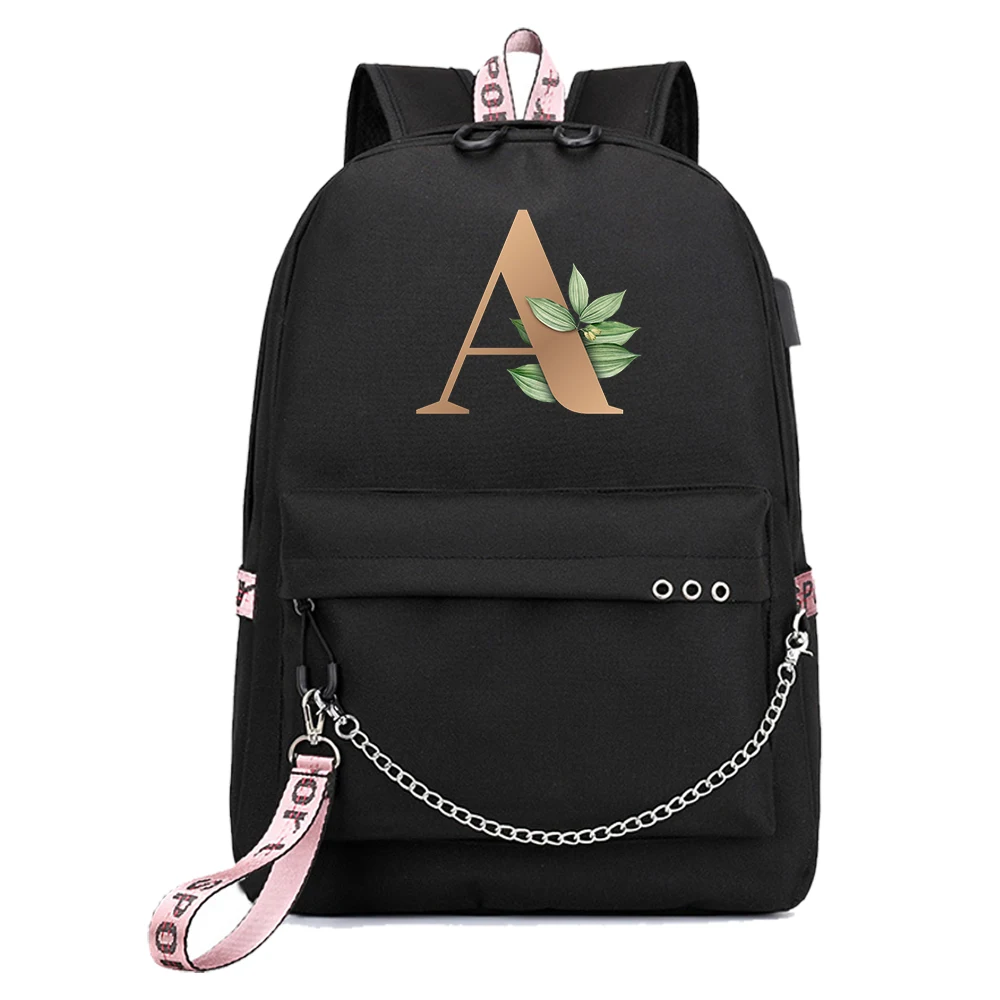 Letter Font A B C D E F G for Name  Backpack Popular Music Fashion Travel Backpacks Outdoor Sport School Bag