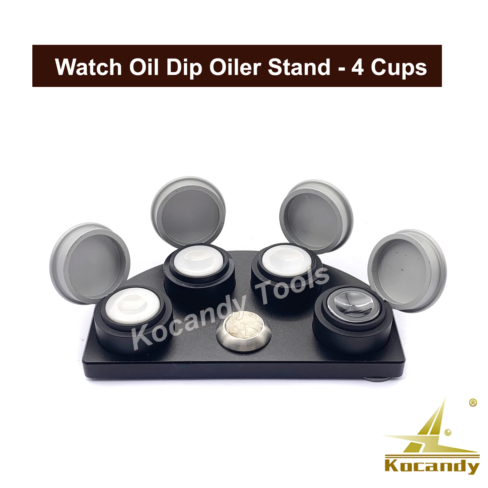 

Watch Oil Dip Oiler Stand Die-Cast 4 Oiler Dishes with Cover Watchmaker Repair Tools