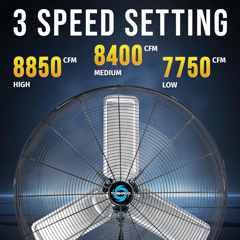 Tornado 30 Inch High Velocity Stationary Non-Oscillating Metal Pedestal Fan Commercial, Industrial Use 3 Speed 8850 CFM 10 FT