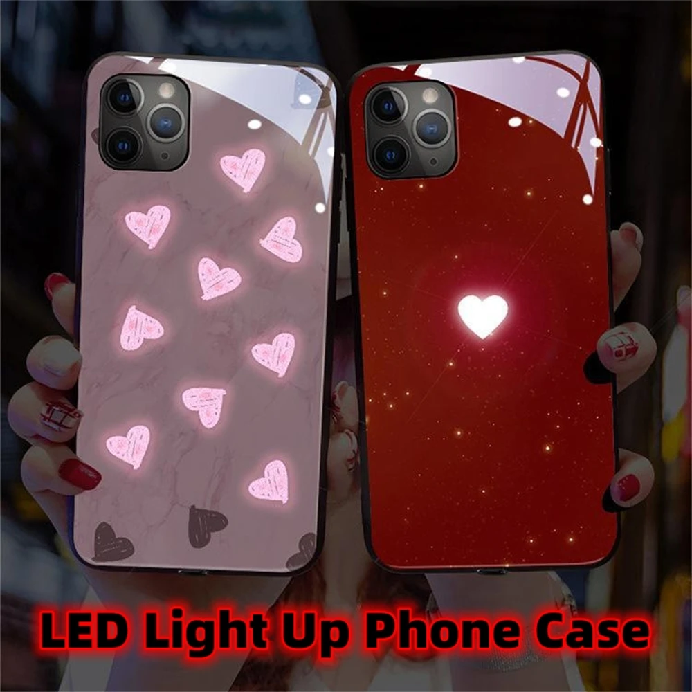 Cute Love Heart Design Led Light Phone Case Call Flash Glitter Cover For Samsung S26 S25 S24 S23 S22 S21 S20 Plus Ultra