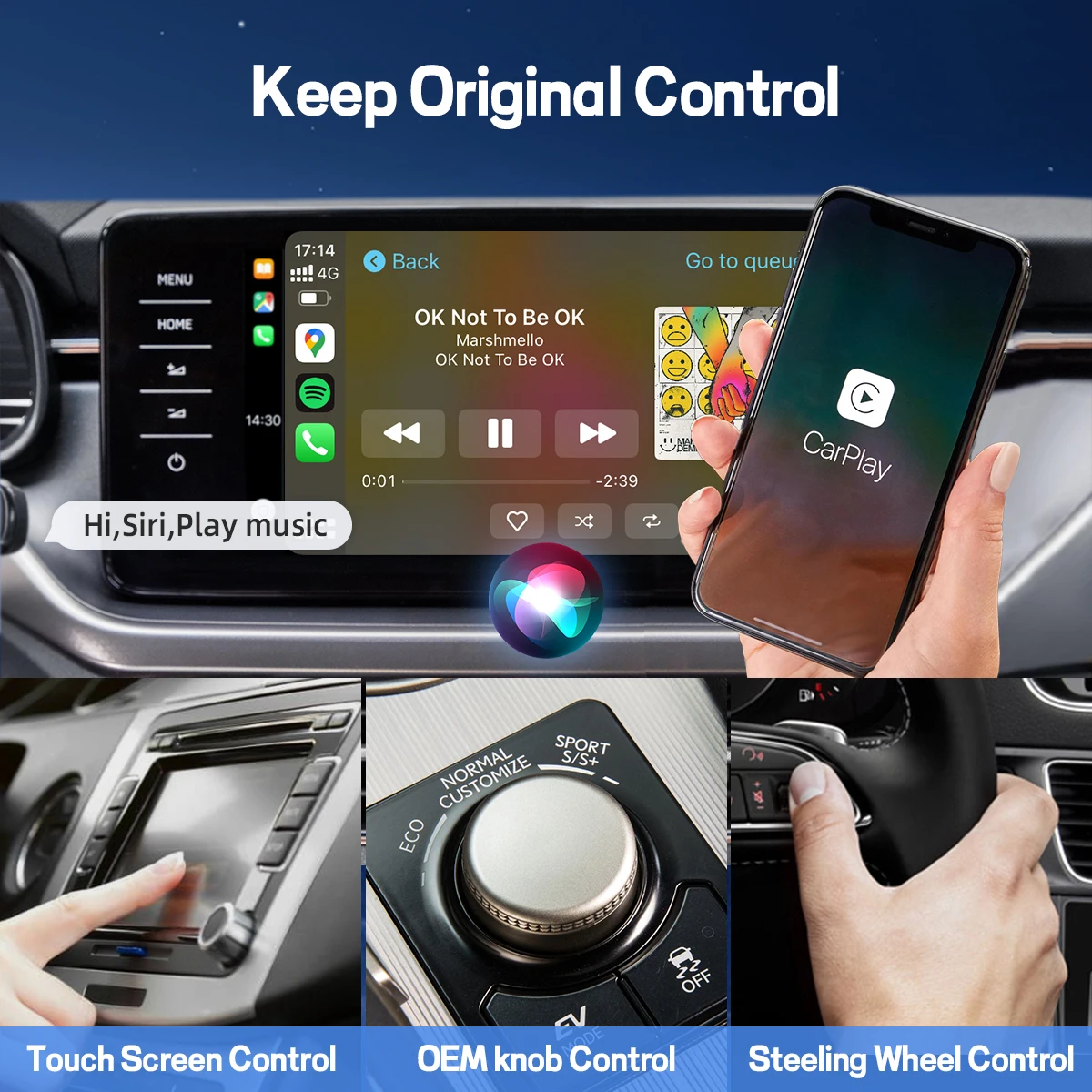 OTTOCAST U2 Air PRO Wireless CarPlay Adapter Dongle Support for iPhone Car Accessories for Chevrolet Lexus VW Ford Kia Benz