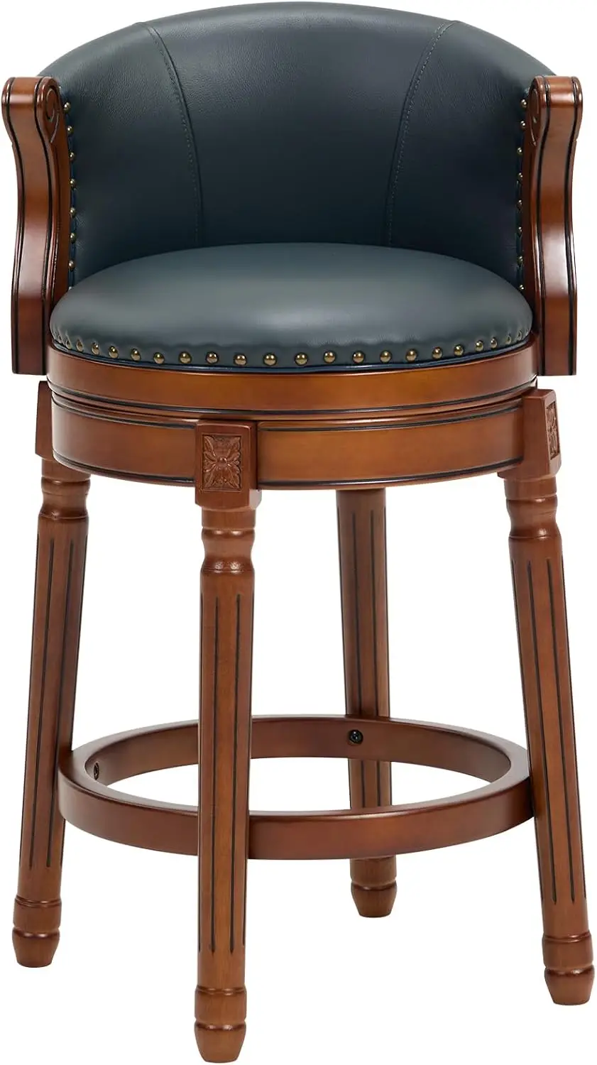 Bar Stools Rubber Wood Counter Height Bar Stool Leather Upholstered Swivel Barstools with Back & Footrest for Home,Kitchen,Count
