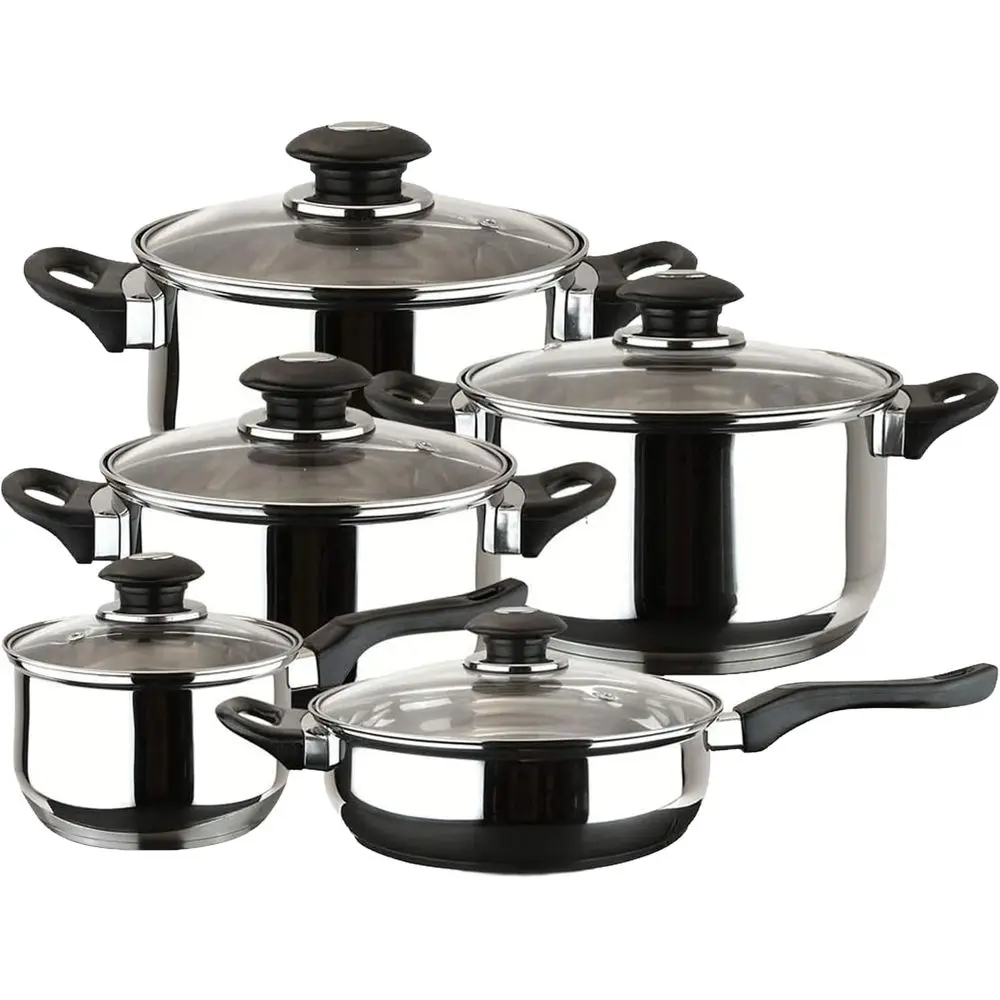

10-Piece Stainless Steel Cookware Set, Easy Clean, Dishwasher Safe, Comfort Grip Handles