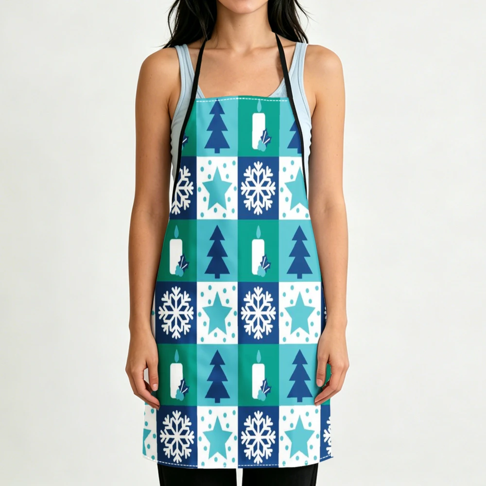 Winter Holiday Style Apron Snowflake Tree Candle Print Kitchen Aprons Cooking Baking Protection Adjustable Bibs