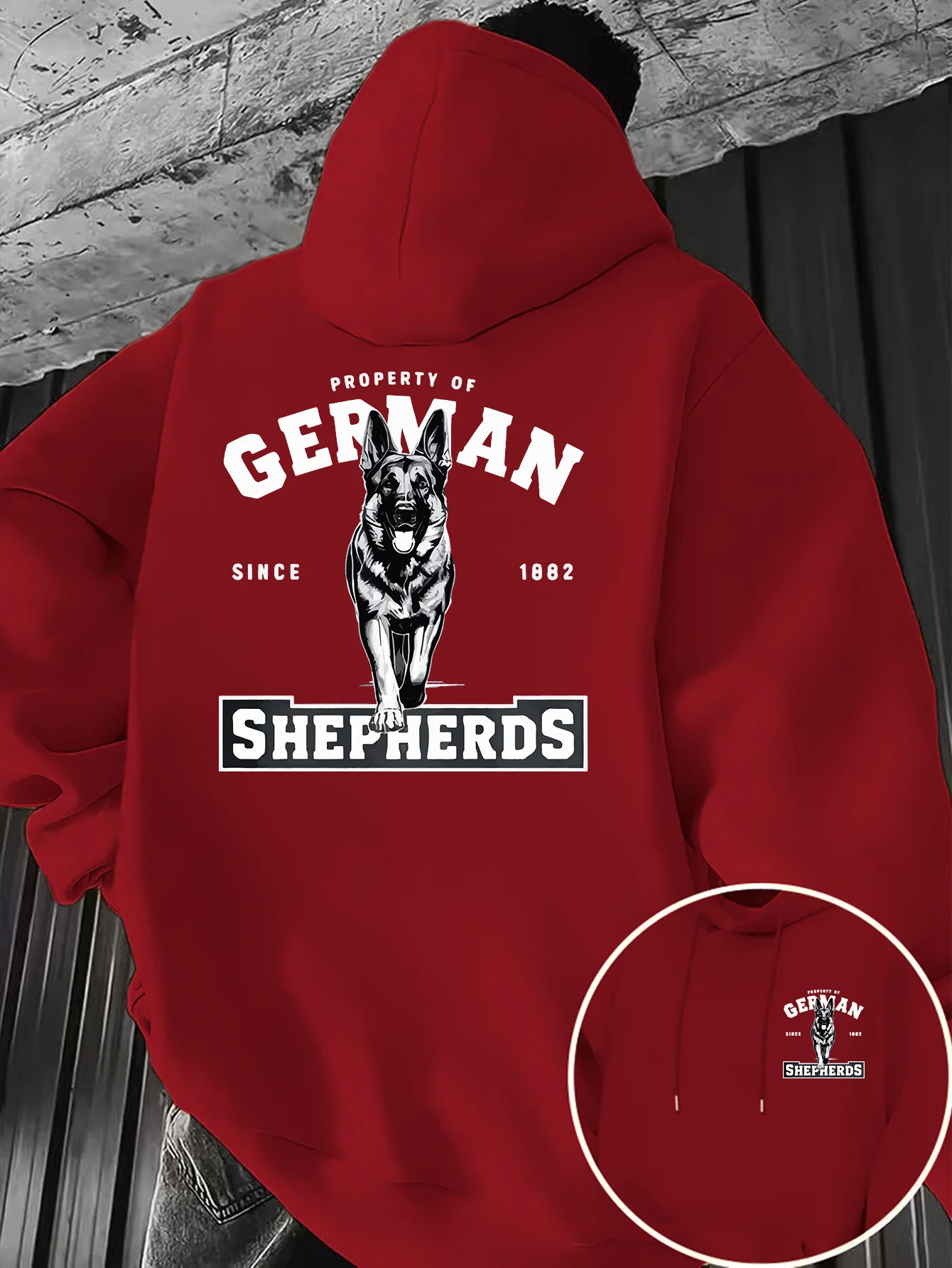 Street fashion German Shepherd hoodie for dog lovers. Men's warm fleece pullover for autumn and winter.