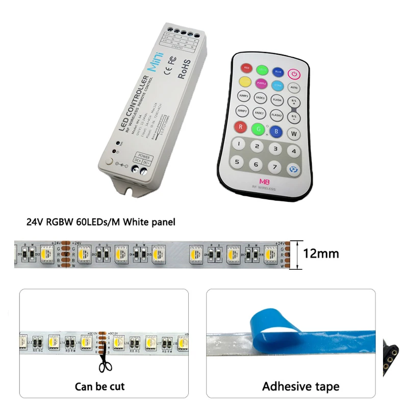 5meter(IP20) LED RGBW Strip With LTECH M8 Remote &M4-3A Wireless Receiver;12V 24V Input;5A*4CH Output LED RGB RGBW Controller