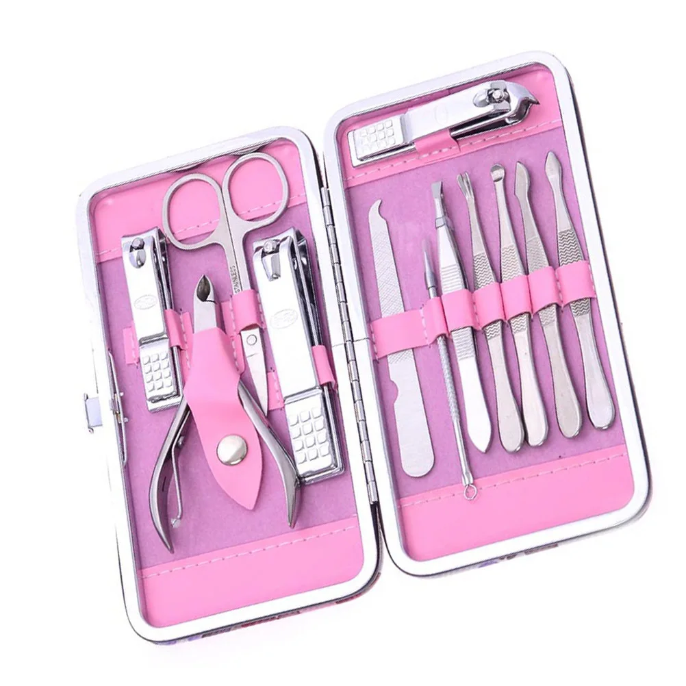 12-częściowy profesjonalny zestaw do manicure i pedicure, mocne nożyczki do paznokci ze stali nierdzewnej, pilnik, kompaktowe etui.
