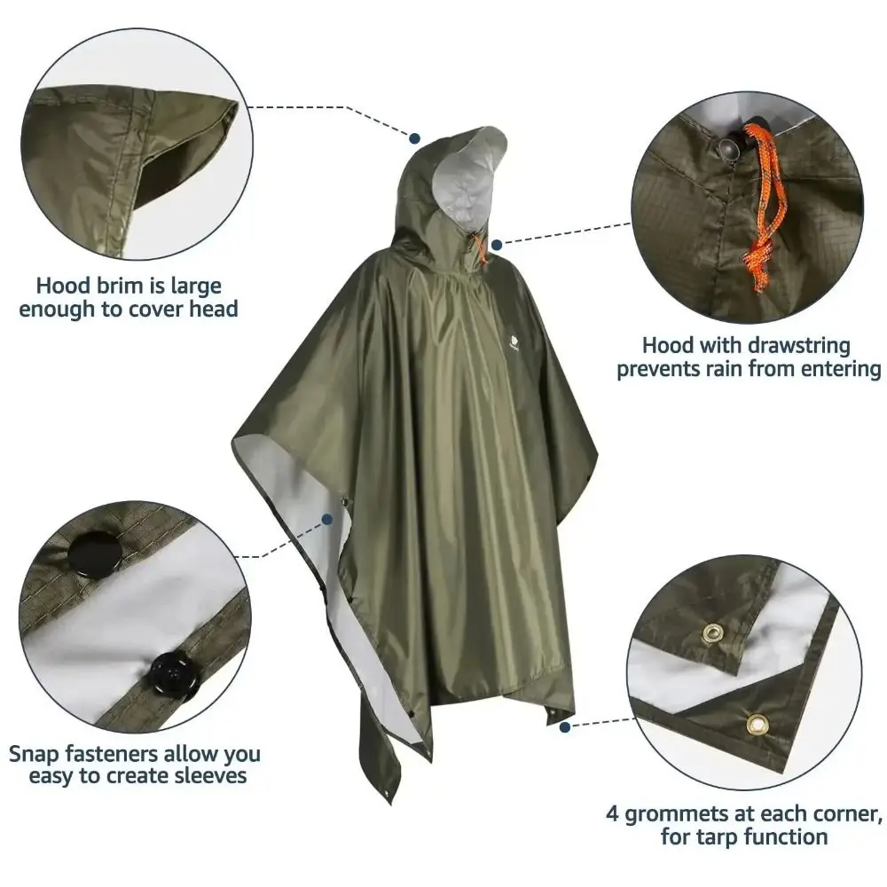

Durable 3 in 1 Cycling Rain Poncho Portable Hooded Rain Cape Cloak Waterproof Front Pocket Riding Raincoat Outdoor