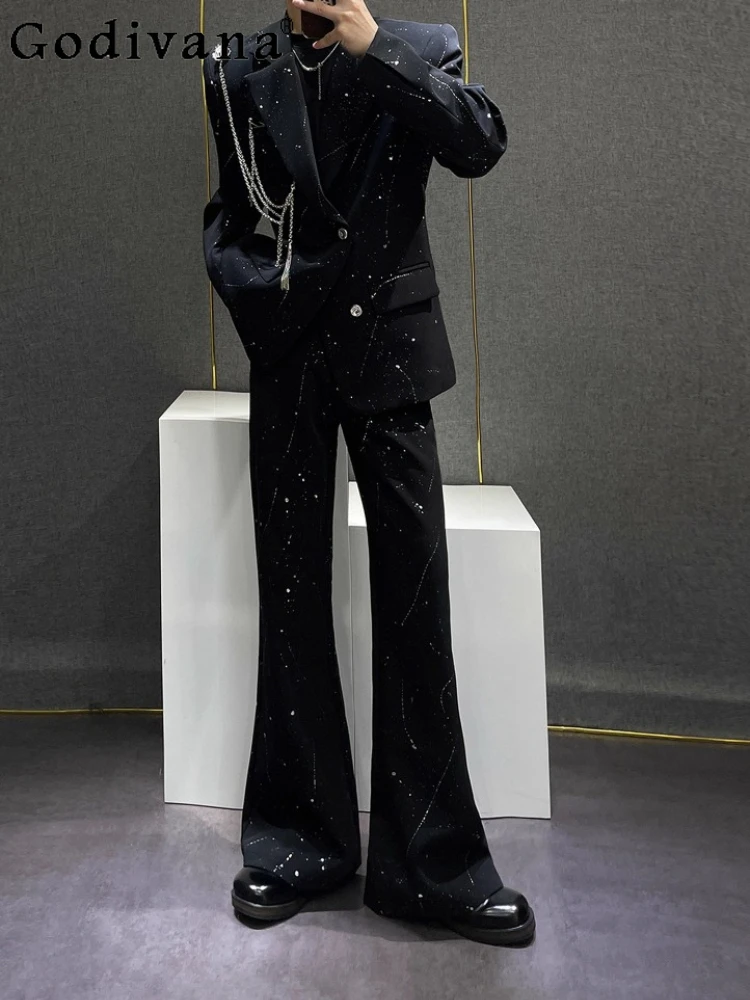 

2025 Autumn New Fashion Chain Handsome Loose Long-sleeved Suit Personalized Men's Versatile Chic Leisure Black Chic Blazer