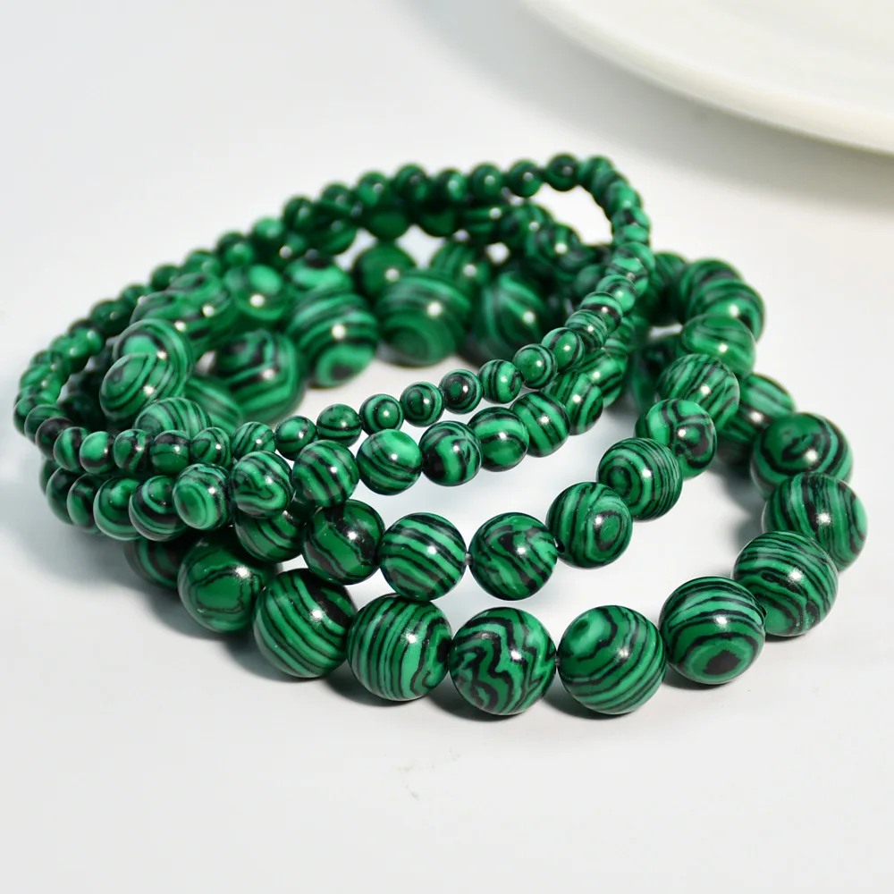 Natürliches grünes Malachit-Stein-Armband, 6/8/10 mm, handgefertigte runde Perlen, Armbänder für Paare, Energie-Yoga-Armband, Herren- und Damenschmuck, Top-Qualität