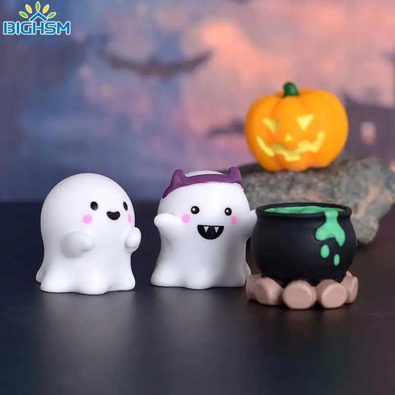 Cute Halloween Micro Landscape Miniature Figurines Resin Craft Mini Fairy Garden Ornaments Cute Pumpkin Ghost Vampire Decoration