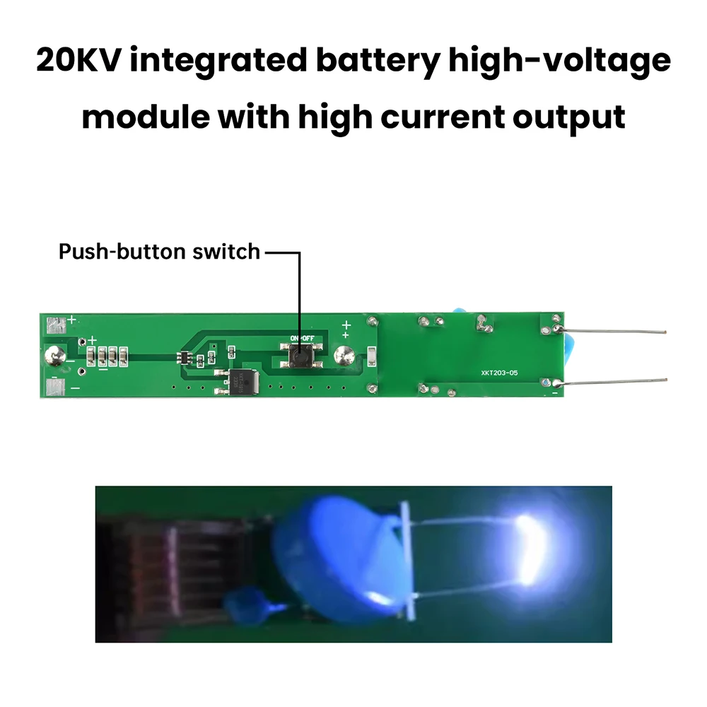 โมดูลแรงดันสูงในตัว DC3.7V 20KV พร้อมคอยล์ปล่อยประจุ วงจรเพิ่มแรงดันไฟฟ้า เครื่องกำเนิดอาร์ค ใช้แบตเตอรี่ลิเธียม 18650 สำหรับจ่ายไฟ