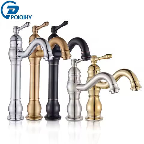 Antique Brass Basin Vessel Sink Faucet Deck Mounted One Hole Cold Hot Water Cold Hot Mixer Tap Bathroom Faucet 1 Hole