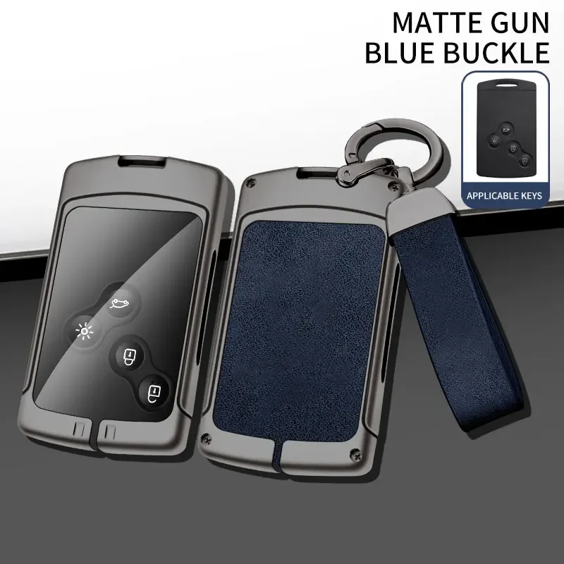 Leather Key Case for Renault Megan 3 Laguna Fluence NEMA Clio 4 Captur Zoe Card 4 Button Key Cover Remote Protection Keychain