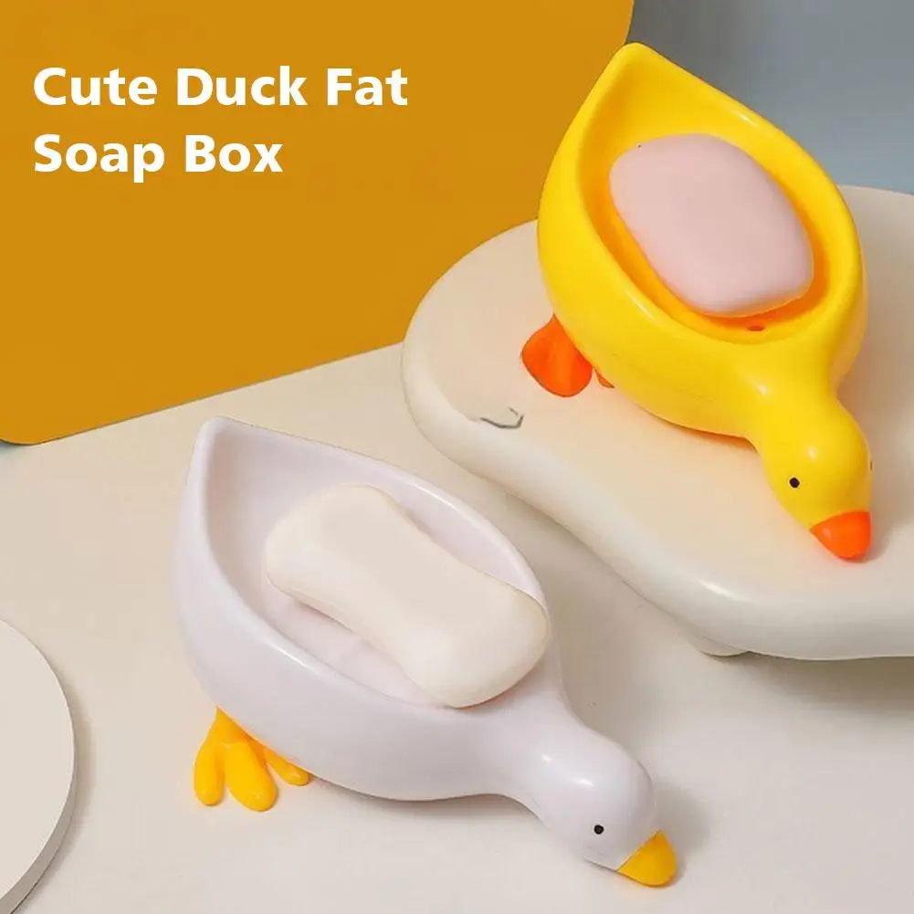 Yellow Duck Shape Soap Box Self-draining Soap Rack Mini Butter Glass Lid Ceramics Dish Soap Tray For Shower Bathroom Kitche B0X3