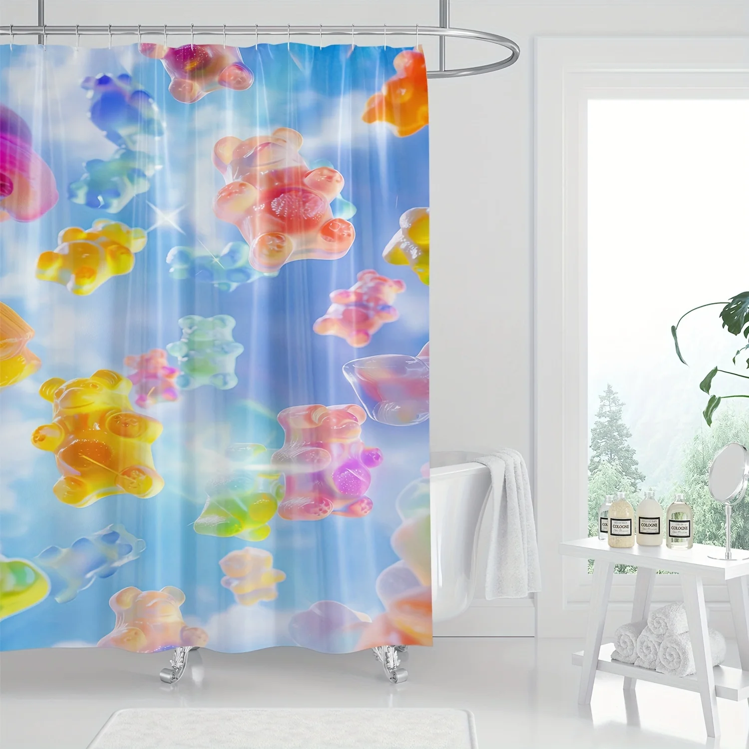 

Яркая занавеска для душа с клейким медведем — водонепроницаемая, машинная стирка, мультяшный стиль, включает крючки, всесезонная новинка, художественная тема