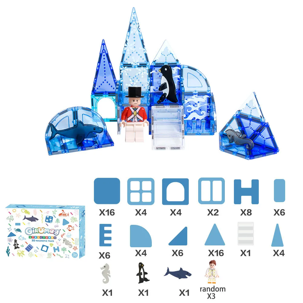 지로마그 마그네틱 리틀 캐릭터 마그네틱 블록 세트 STEM 교육용 건축 장난감 (3세 이상 남녀 어린이용) 프리미엄 품질