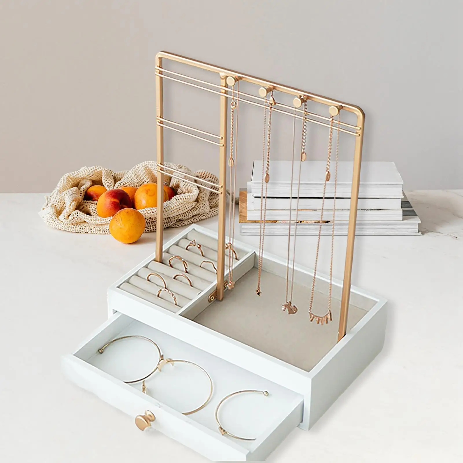 Jewelry Organizer Stand with Hooks Wood Basic for Earring Necklace Rings